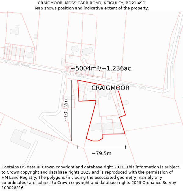 CRAIGMOOR, MOSS CARR ROAD, KEIGHLEY, BD21 4SD: Plot and title map