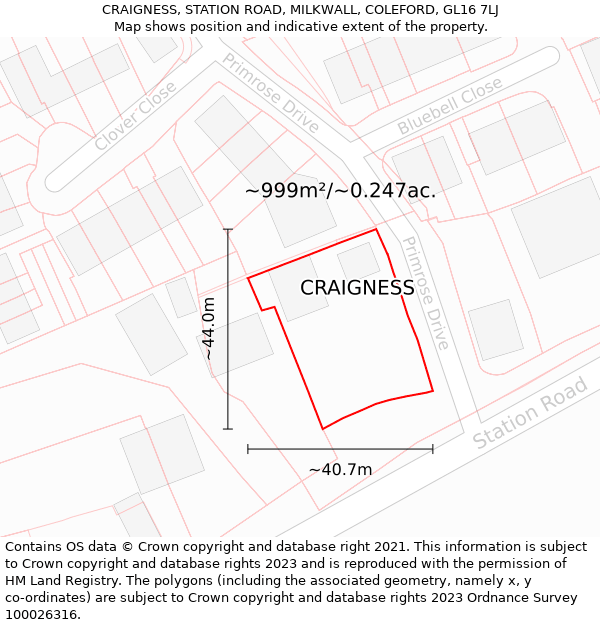 CRAIGNESS, STATION ROAD, MILKWALL, COLEFORD, GL16 7LJ: Plot and title map