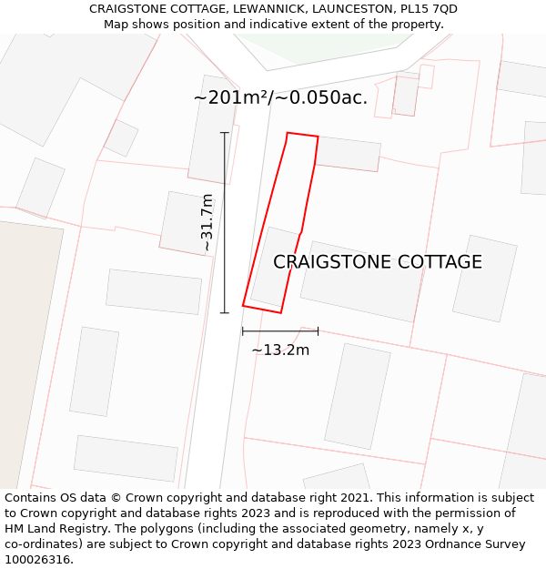 CRAIGSTONE COTTAGE, LEWANNICK, LAUNCESTON, PL15 7QD: Plot and title map