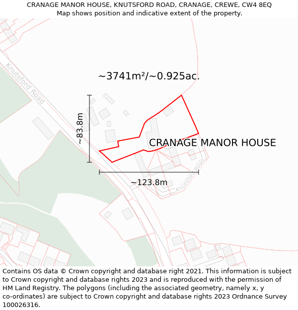 CRANAGE MANOR HOUSE, KNUTSFORD ROAD, CRANAGE, CREWE, CW4 8EQ: Plot and title map