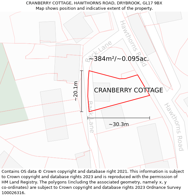 CRANBERRY COTTAGE, HAWTHORNS ROAD, DRYBROOK, GL17 9BX: Plot and title map