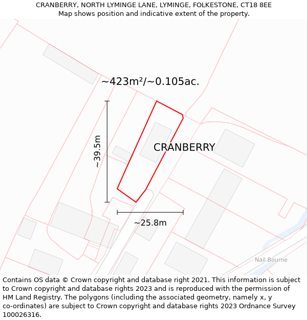 CRANBERRY, NORTH LYMINGE LANE, LYMINGE, FOLKESTONE, CT18 8EE: Plot and title map