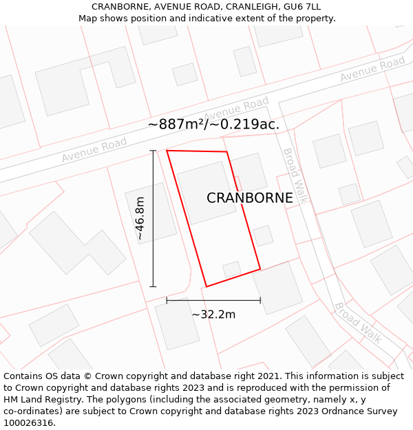 CRANBORNE, AVENUE ROAD, CRANLEIGH, GU6 7LL: Plot and title map