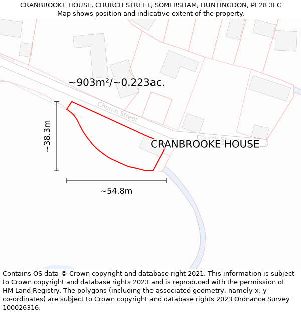 CRANBROOKE HOUSE, CHURCH STREET, SOMERSHAM, HUNTINGDON, PE28 3EG: Plot and title map