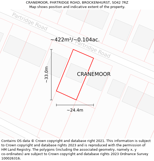 CRANEMOOR, PARTRIDGE ROAD, BROCKENHURST, SO42 7RZ: Plot and title map
