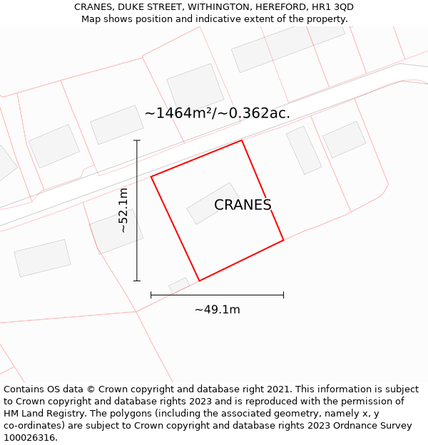 CRANES, DUKE STREET, WITHINGTON, HEREFORD, HR1 3QD: Plot and title map