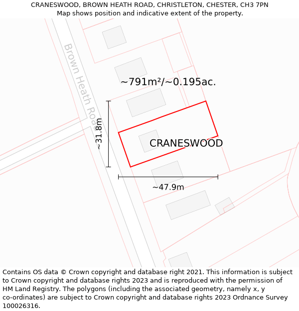 CRANESWOOD, BROWN HEATH ROAD, CHRISTLETON, CHESTER, CH3 7PN: Plot and title map