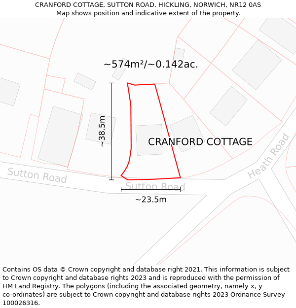 CRANFORD COTTAGE, SUTTON ROAD, HICKLING, NORWICH, NR12 0AS: Plot and title map