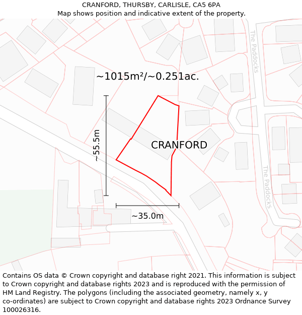 CRANFORD, THURSBY, CARLISLE, CA5 6PA: Plot and title map