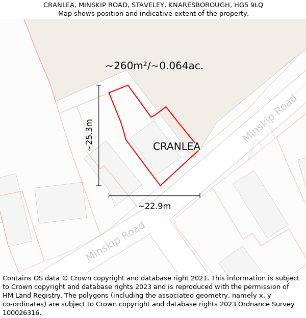 CRANLEA, MINSKIP ROAD, STAVELEY, KNARESBOROUGH, HG5 9LQ: Plot and title map