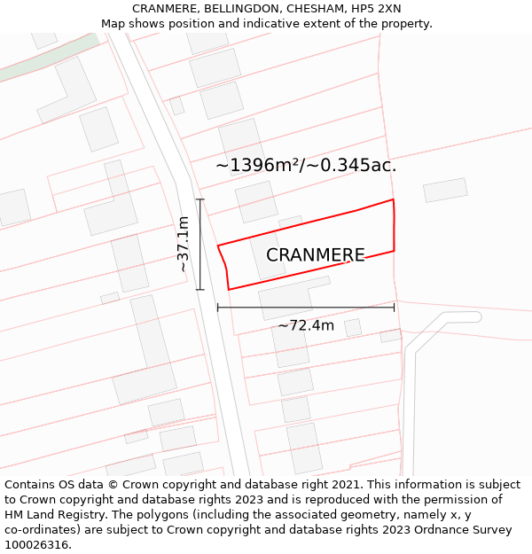 CRANMERE, BELLINGDON, CHESHAM, HP5 2XN: Plot and title map