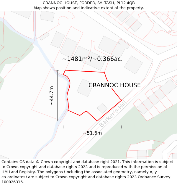 CRANNOC HOUSE, FORDER, SALTASH, PL12 4QB: Plot and title map