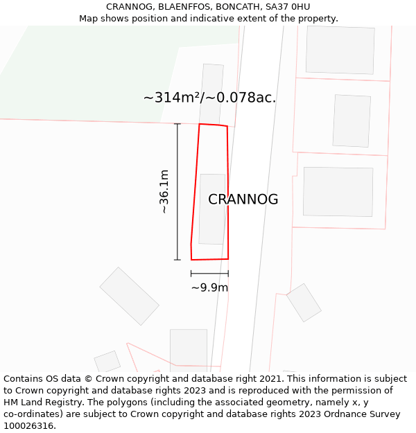 CRANNOG, BLAENFFOS, BONCATH, SA37 0HU: Plot and title map