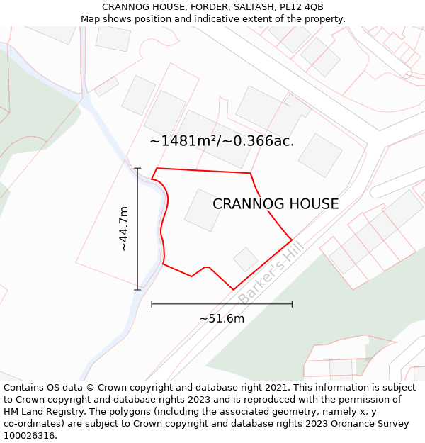 CRANNOG HOUSE, FORDER, SALTASH, PL12 4QB: Plot and title map