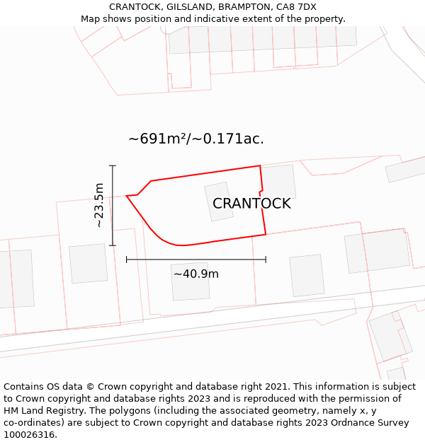 CRANTOCK, GILSLAND, BRAMPTON, CA8 7DX: Plot and title map