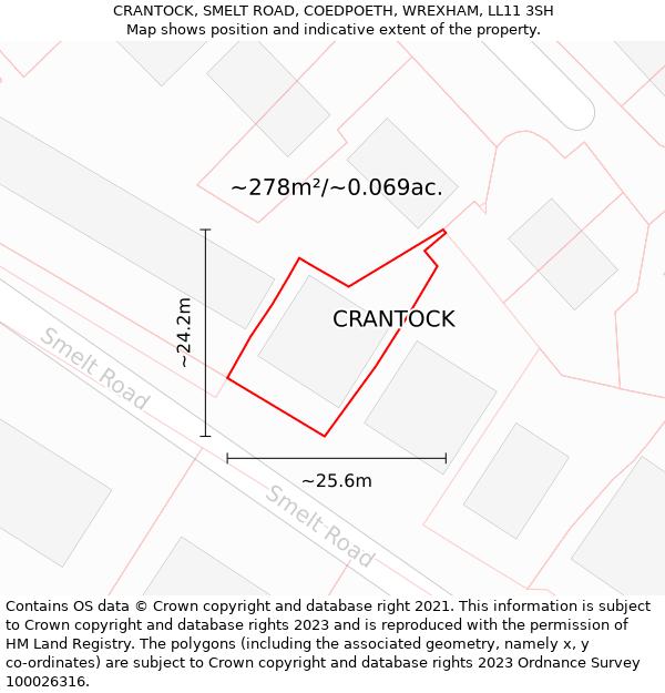 CRANTOCK, SMELT ROAD, COEDPOETH, WREXHAM, LL11 3SH: Plot and title map