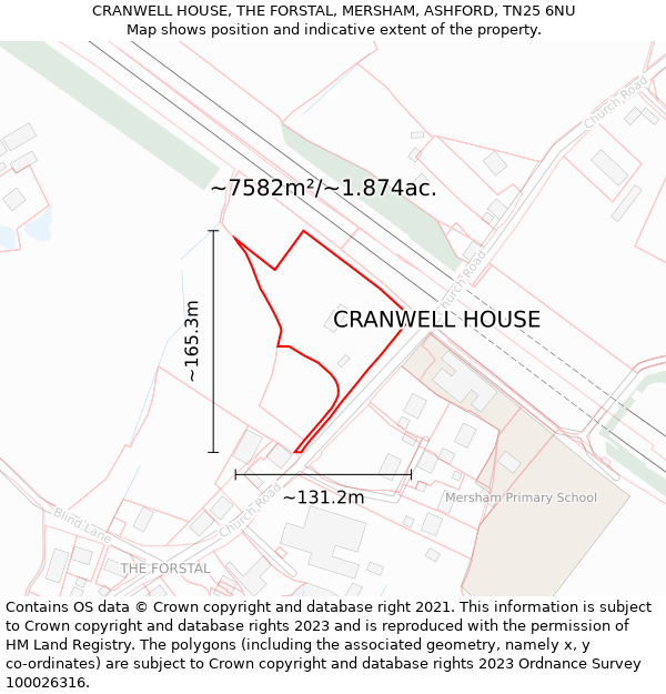CRANWELL HOUSE, THE FORSTAL, MERSHAM, ASHFORD, TN25 6NU: Plot and title map