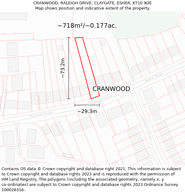 CRANWOOD, RALEIGH DRIVE, CLAYGATE, ESHER, KT10 9DE: Plot and title map