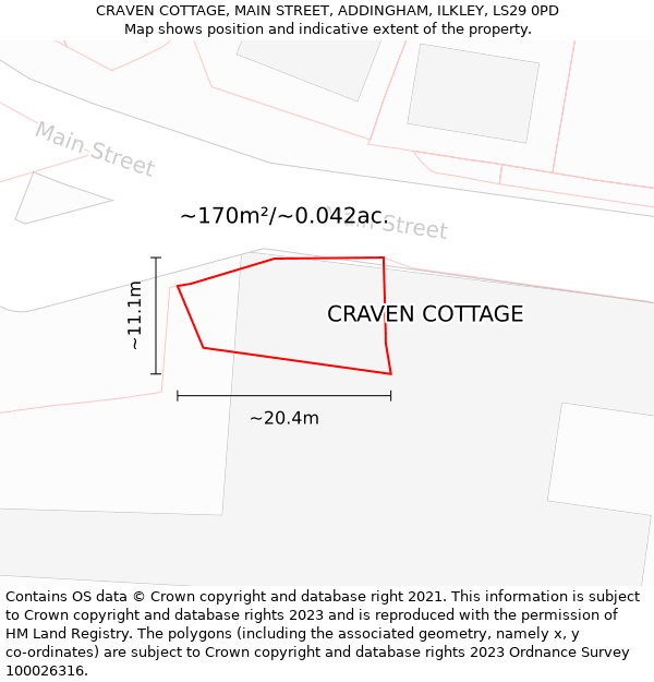 CRAVEN COTTAGE, MAIN STREET, ADDINGHAM, ILKLEY, LS29 0PD: Plot and title map