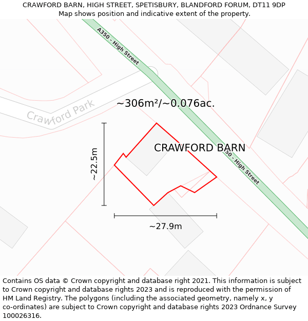 CRAWFORD BARN, HIGH STREET, SPETISBURY, BLANDFORD FORUM, DT11 9DP: Plot and title map