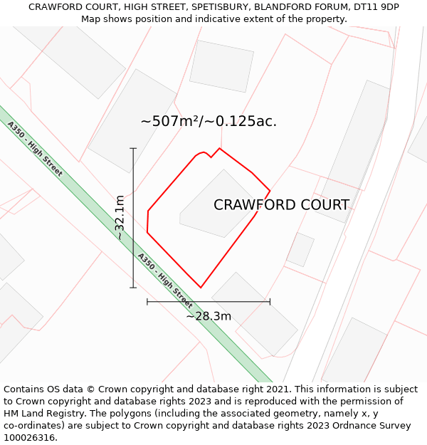 CRAWFORD COURT, HIGH STREET, SPETISBURY, BLANDFORD FORUM, DT11 9DP: Plot and title map