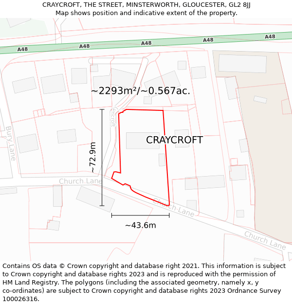 CRAYCROFT, THE STREET, MINSTERWORTH, GLOUCESTER, GL2 8JJ: Plot and title map