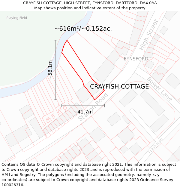 CRAYFISH COTTAGE, HIGH STREET, EYNSFORD, DARTFORD, DA4 0AA: Plot and title map