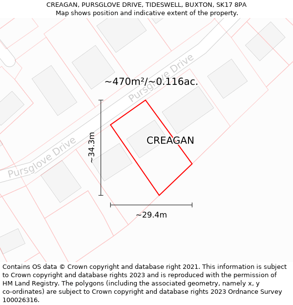 CREAGAN, PURSGLOVE DRIVE, TIDESWELL, BUXTON, SK17 8PA: Plot and title map