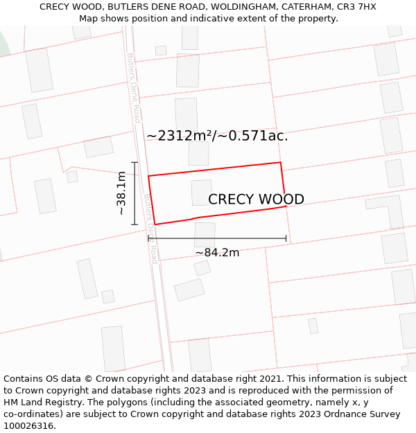 CRECY WOOD, BUTLERS DENE ROAD, WOLDINGHAM, CATERHAM, CR3 7HX: Plot and title map