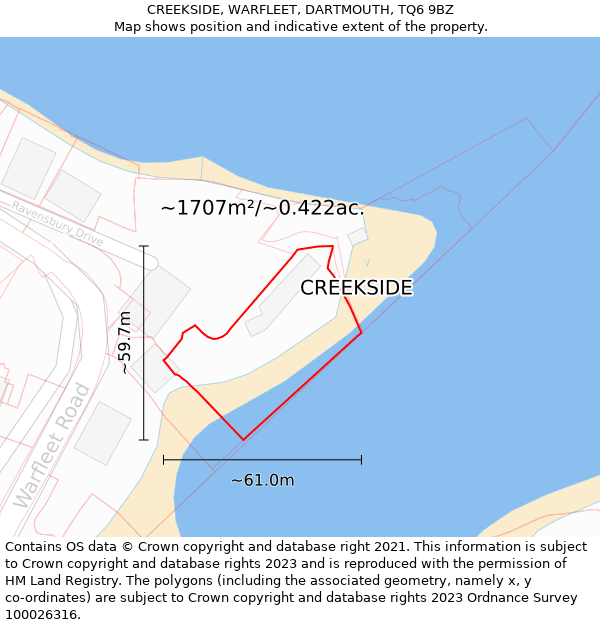 CREEKSIDE, WARFLEET, DARTMOUTH, TQ6 9BZ: Plot and title map