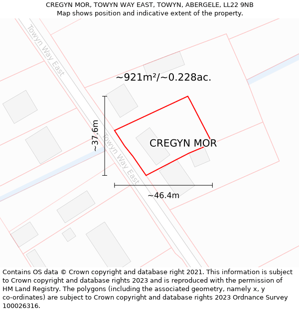 CREGYN MOR, TOWYN WAY EAST, TOWYN, ABERGELE, LL22 9NB: Plot and title map