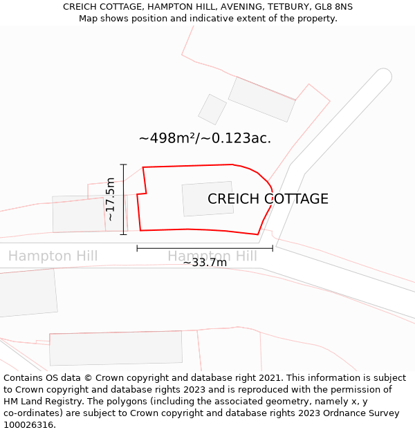 CREICH COTTAGE, HAMPTON HILL, AVENING, TETBURY, GL8 8NS: Plot and title map