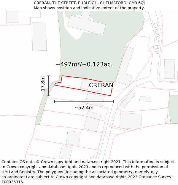 CRERAN, THE STREET, PURLEIGH, CHELMSFORD, CM3 6QJ: Plot and title map