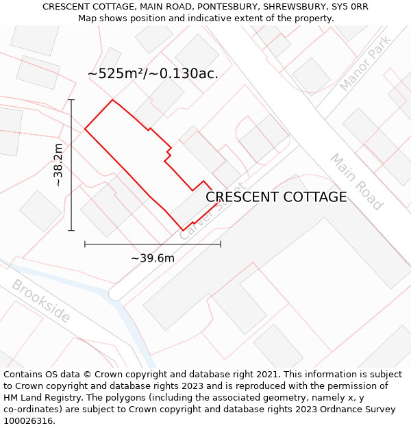 CRESCENT COTTAGE, MAIN ROAD, PONTESBURY, SHREWSBURY, SY5 0RR: Plot and title map