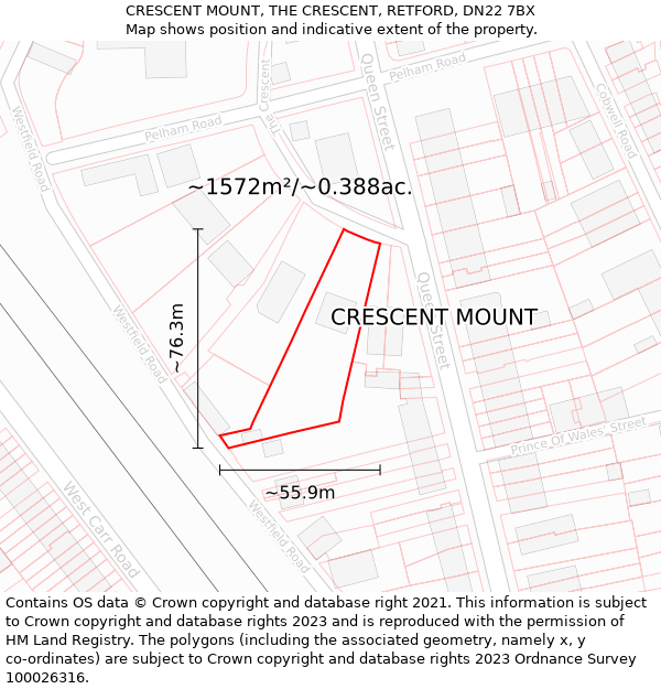 CRESCENT MOUNT, THE CRESCENT, RETFORD, DN22 7BX: Plot and title map