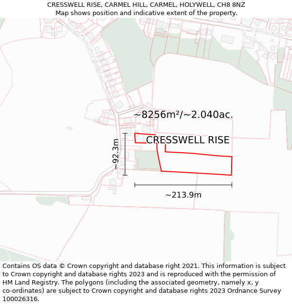 CRESSWELL RISE, CARMEL HILL, CARMEL, HOLYWELL, CH8 8NZ: Plot and title map