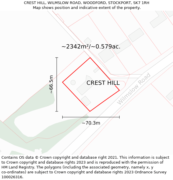 CREST HILL, WILMSLOW ROAD, WOODFORD, STOCKPORT, SK7 1RH: Plot and title map