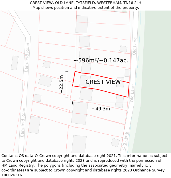 CREST VIEW, OLD LANE, TATSFIELD, WESTERHAM, TN16 2LH: Plot and title map