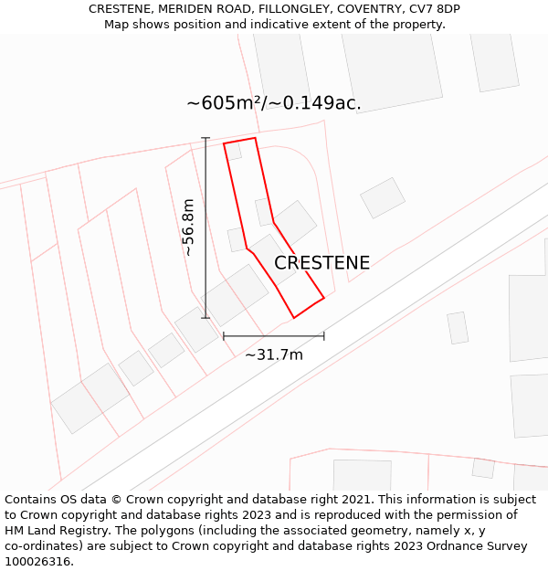 CRESTENE, MERIDEN ROAD, FILLONGLEY, COVENTRY, CV7 8DP: Plot and title map