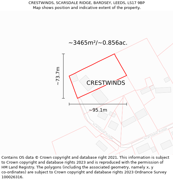 CRESTWINDS, SCARSDALE RIDGE, BARDSEY, LEEDS, LS17 9BP: Plot and title map