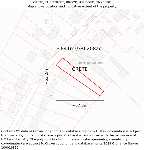 CRETE, THE STREET, BROOK, ASHFORD, TN25 5PF: Plot and title map