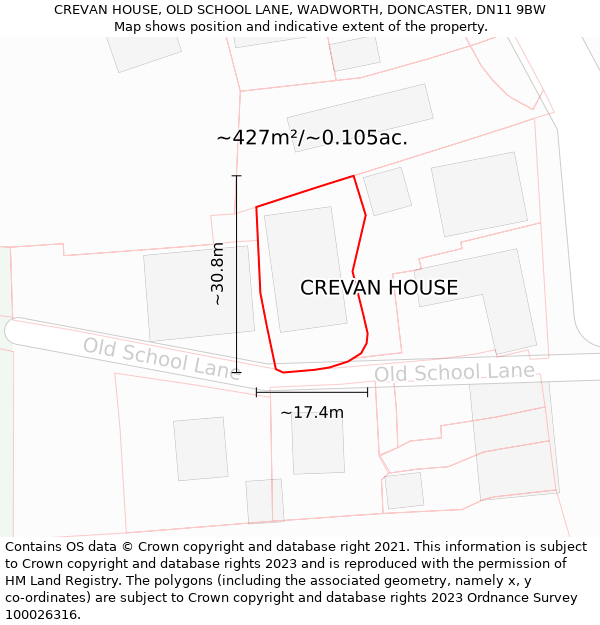 CREVAN HOUSE, OLD SCHOOL LANE, WADWORTH, DONCASTER, DN11 9BW: Plot and title map