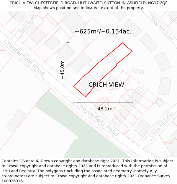 CRICH VIEW, CHESTERFIELD ROAD, HUTHWAITE, SUTTON-IN-ASHFIELD, NG17 2QE: Plot and title map