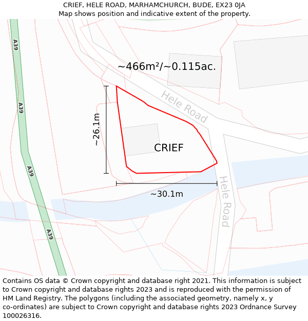 CRIEF, HELE ROAD, MARHAMCHURCH, BUDE, EX23 0JA: Plot and title map