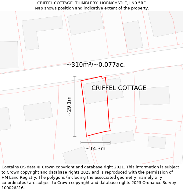 CRIFFEL COTTAGE, THIMBLEBY, HORNCASTLE, LN9 5RE: Plot and title map