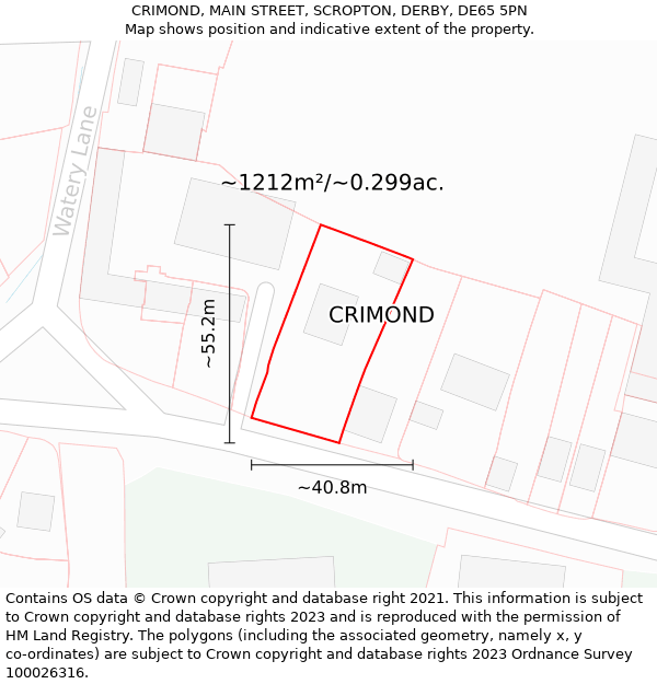 CRIMOND, MAIN STREET, SCROPTON, DERBY, DE65 5PN: Plot and title map