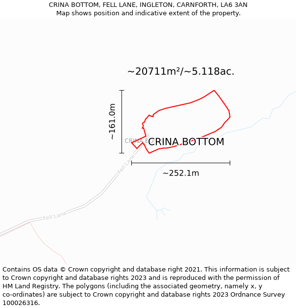 CRINA BOTTOM, FELL LANE, INGLETON, CARNFORTH, LA6 3AN: Plot and title map