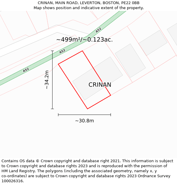 CRINAN, MAIN ROAD, LEVERTON, BOSTON, PE22 0BB: Plot and title map