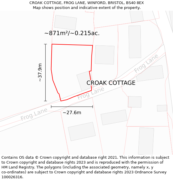 CROAK COTTAGE, FROG LANE, WINFORD, BRISTOL, BS40 8EX: Plot and title map
