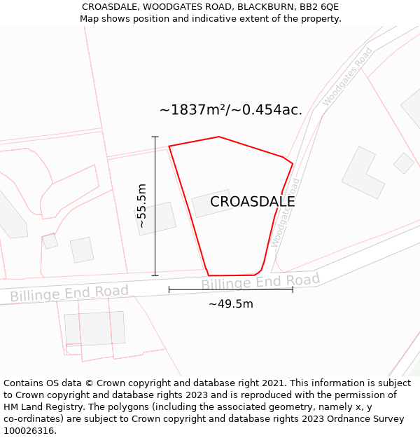 CROASDALE, WOODGATES ROAD, BLACKBURN, BB2 6QE: Plot and title map